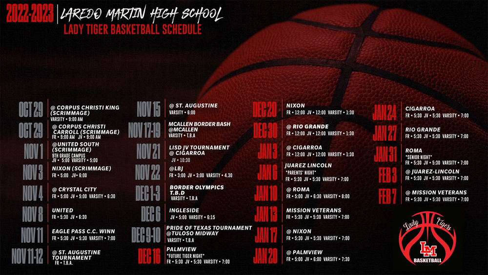 22-23 Lady Tiger Basketball Schedule