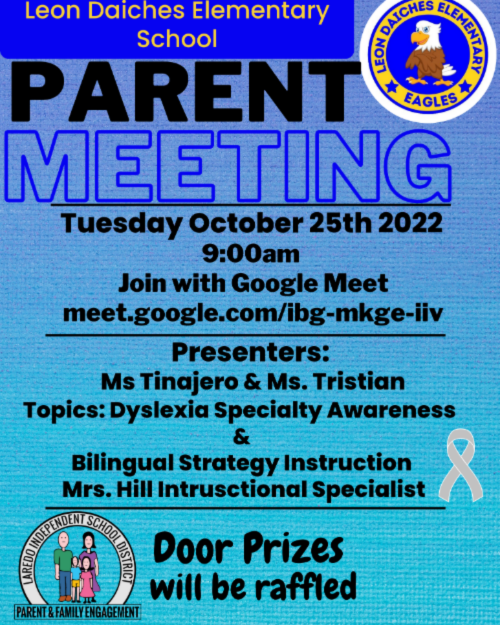 🚨🧒 Parent Meeting October 25, 2022 🧒🚨 Click on the link below at 9:00 AM  meet.google.com/ibg-mkge-iiv
