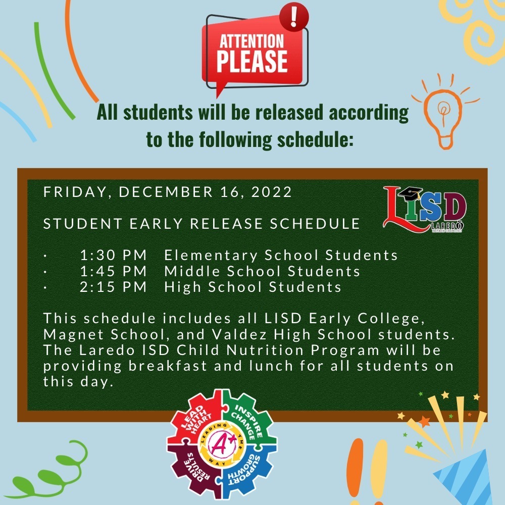 STUDENT EARLY RELEASE SCHEDULE