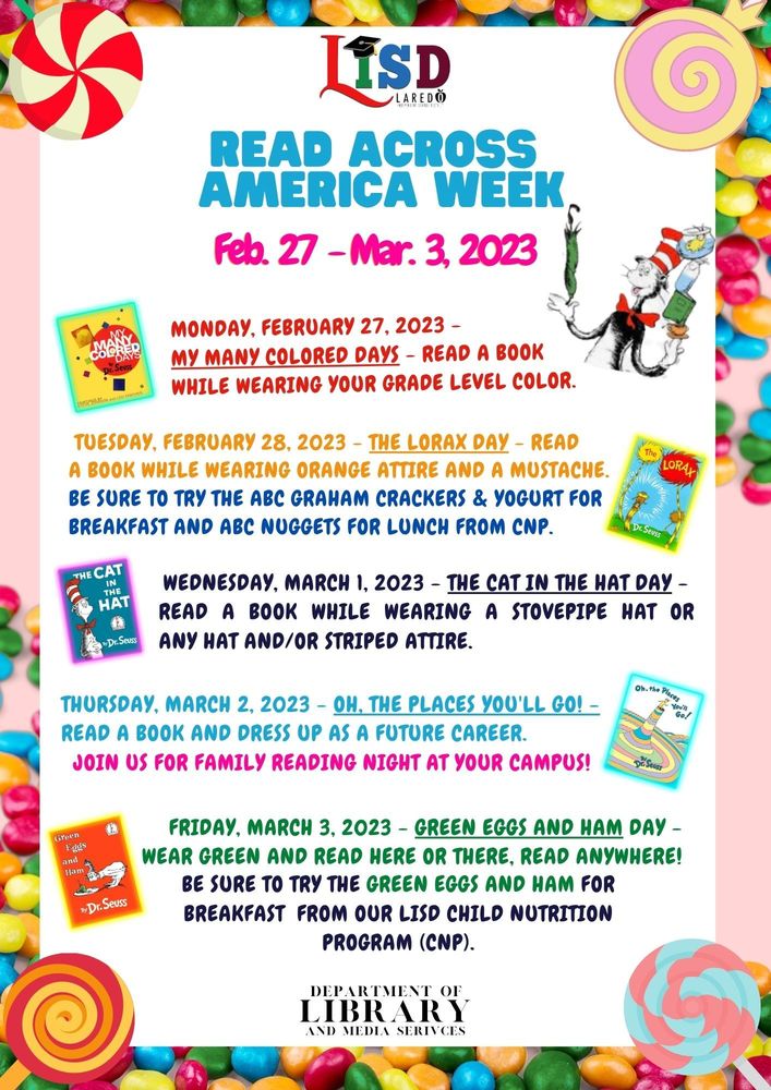 Read Across America Activities are Feb. 27th thru March 3rd
