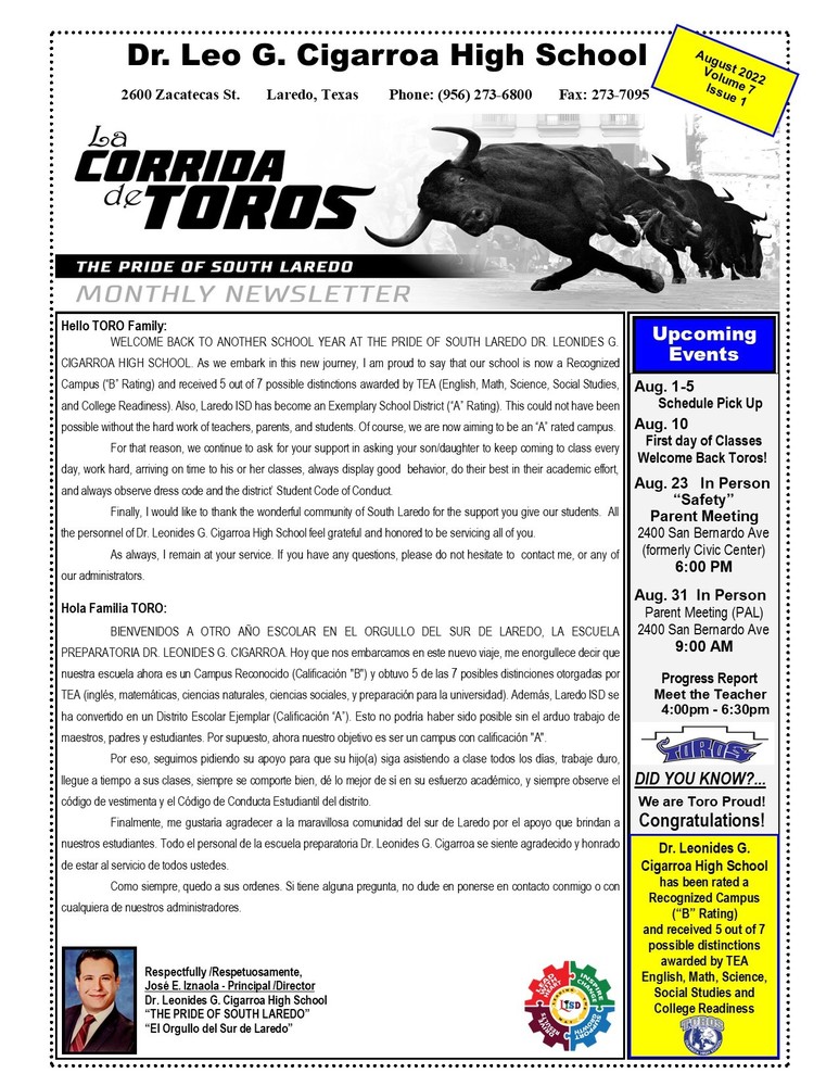 "La Corrida de Toros" August 2022 Newsletter
