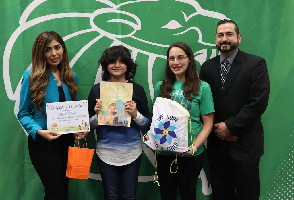 Lamar Middle School 7th grader, Sebastian Salazar, was named the winner of the Middle School Male Division of Children Advocacy Center’s First Annual Art Contest. Salazar won first place with his Watercolors and Color pencil entry titled “Warm Embrace.”