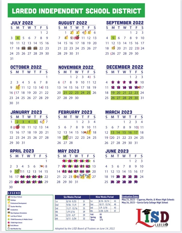 LISD Scholastic Calendar 2022-2023
