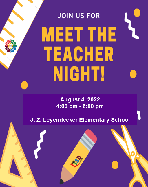 Meet the Teacher Night, August 4, 4PM-6PM
