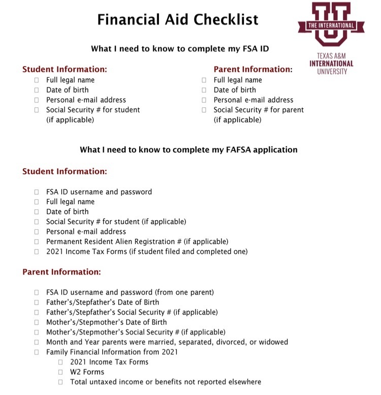 financial checklists 
