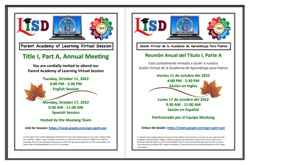 Title 1, Annual Meeting Oct. 11