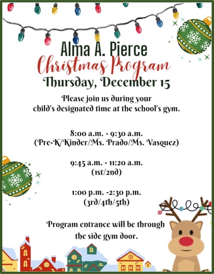 A. Pierce Christmas Program Schedule